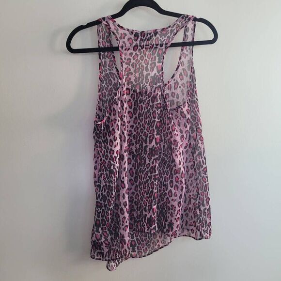 Vintage y2k miley cyrus pink leopard print sheer racerback tank flowy - Picture 2 of 8